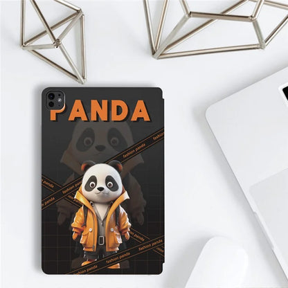 For iPad Pro 11 (2024) Case Panda Pattern PU Leather Tablet Cover with Folding Stand
