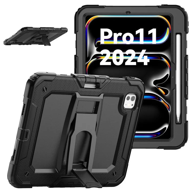 For iPad Pro 11 (2024) Case with Shoulder Strap PC+Silicone Tablet Cover
