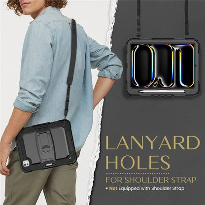 For iPad Pro 11 (2024) Case with Shoulder Strap PC+Silicone Tablet Cover