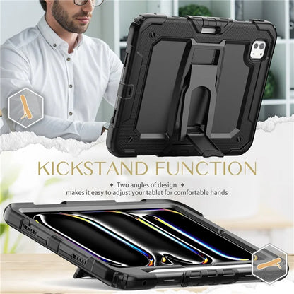 For iPad Pro 11 (2024) Case with Shoulder Strap PC+Silicone Tablet Cover