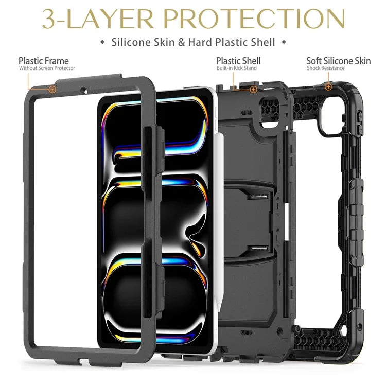 For iPad Pro 11 (2024) Case with Shoulder Strap PC+Silicone Tablet Cover