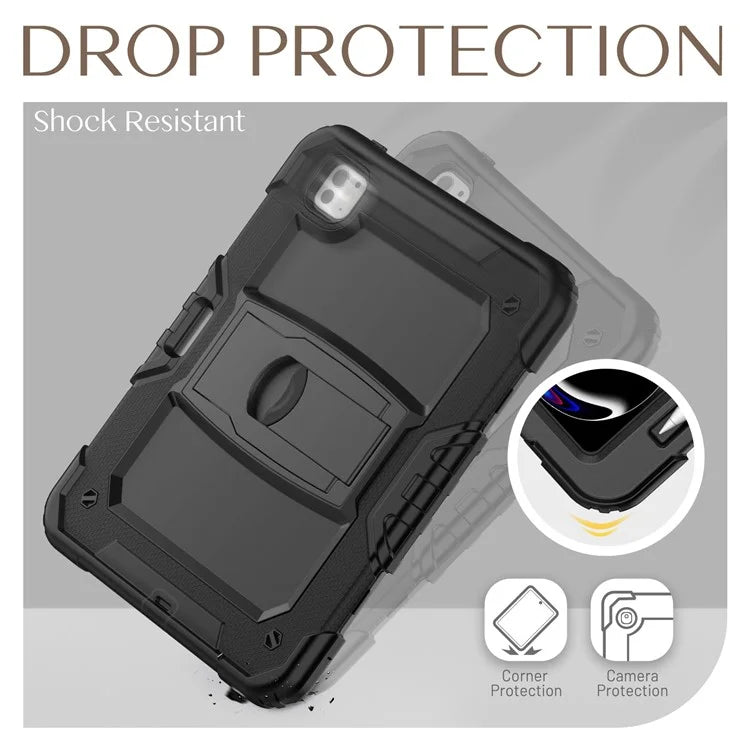 For iPad Pro 11 (2024) Case with Shoulder Strap PC+Silicone Tablet Cover