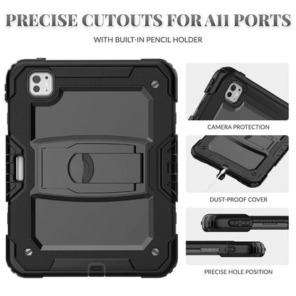 For iPad Pro 11 (2024) Case with Shoulder Strap PC+Silicone Tablet Cover
