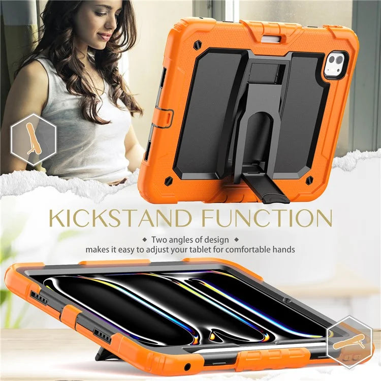 For iPad Pro 11 (2024) Case with Shoulder Strap PC+Silicone Tablet Cover