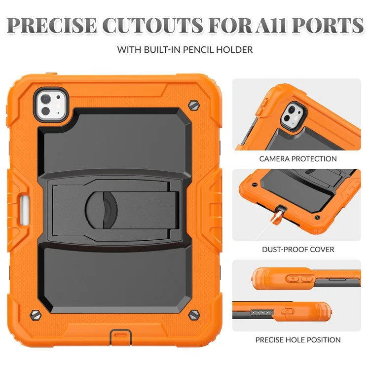 For iPad Pro 11 (2024) Case with Shoulder Strap PC+Silicone Tablet Cover