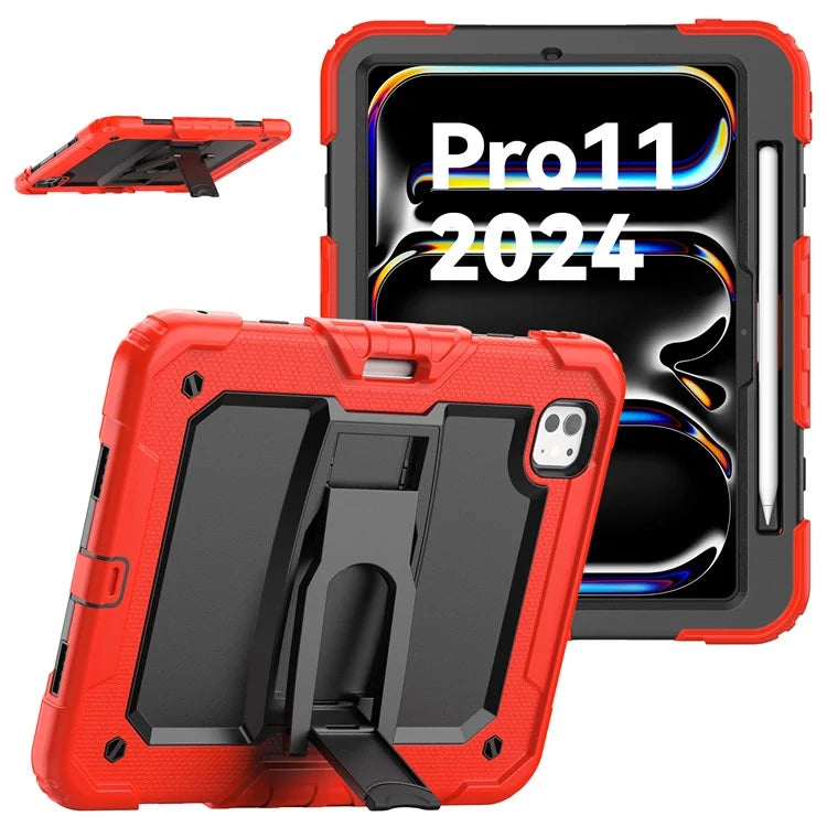 For iPad Pro 11 (2024) Case with Shoulder Strap PC+Silicone Tablet Cover