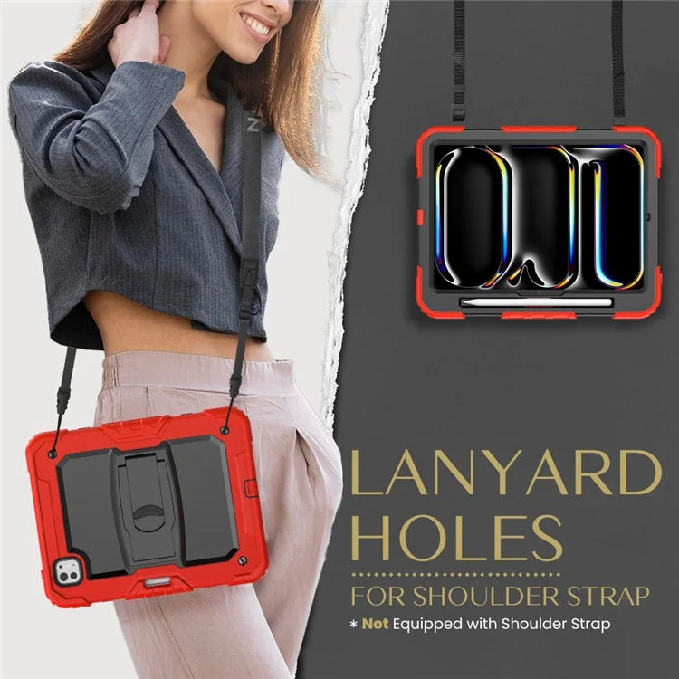 For iPad Pro 11 (2024) Case with Shoulder Strap PC+Silicone Tablet Cover