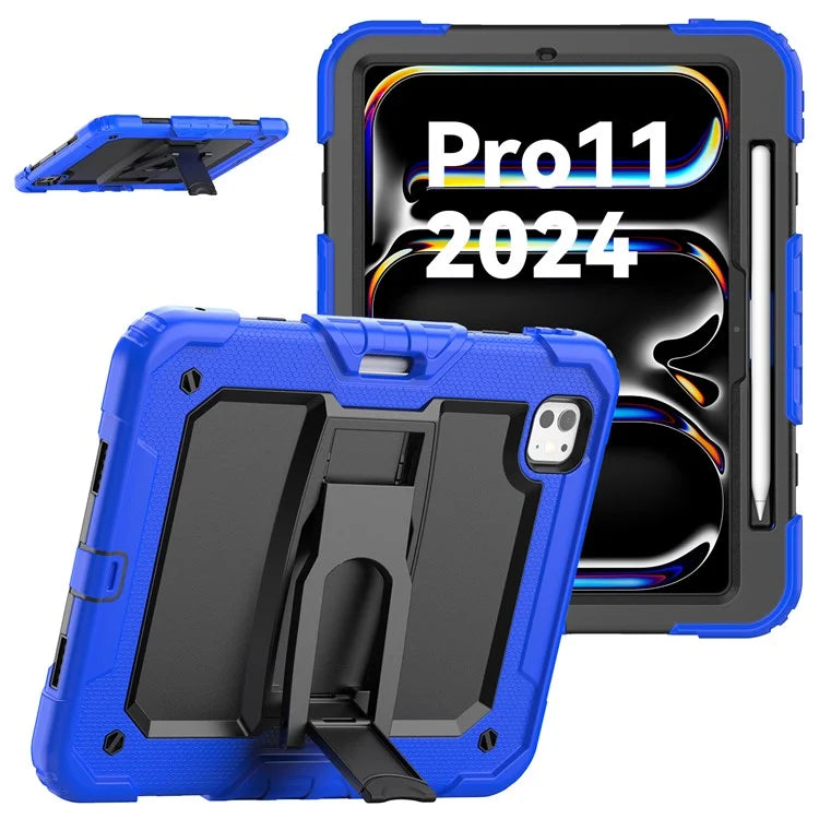 For iPad Pro 11 (2024) Case with Shoulder Strap PC+Silicone Tablet Cover