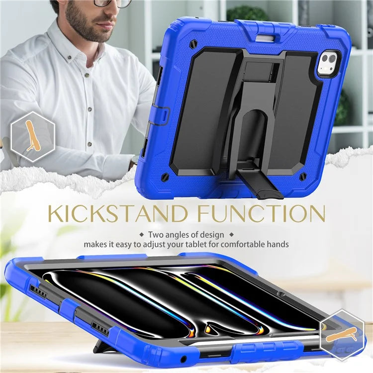 For iPad Pro 11 (2024) Case with Shoulder Strap PC+Silicone Tablet Cover