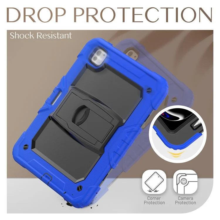 For iPad Pro 11 (2024) Case with Shoulder Strap PC+Silicone Tablet Cover