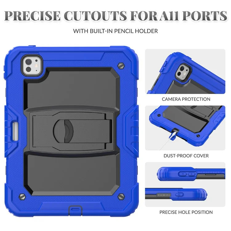 For iPad Pro 11 (2024) Case with Shoulder Strap PC+Silicone Tablet Cover