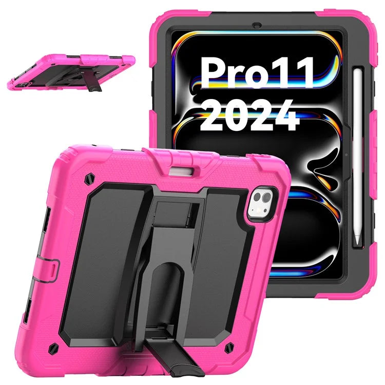 For iPad Pro 11 (2024) Case with Shoulder Strap PC+Silicone Tablet Cover