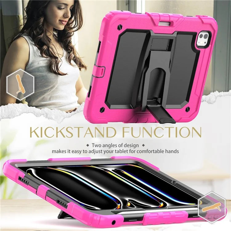 For iPad Pro 11 (2024) Case with Shoulder Strap PC+Silicone Tablet Cover