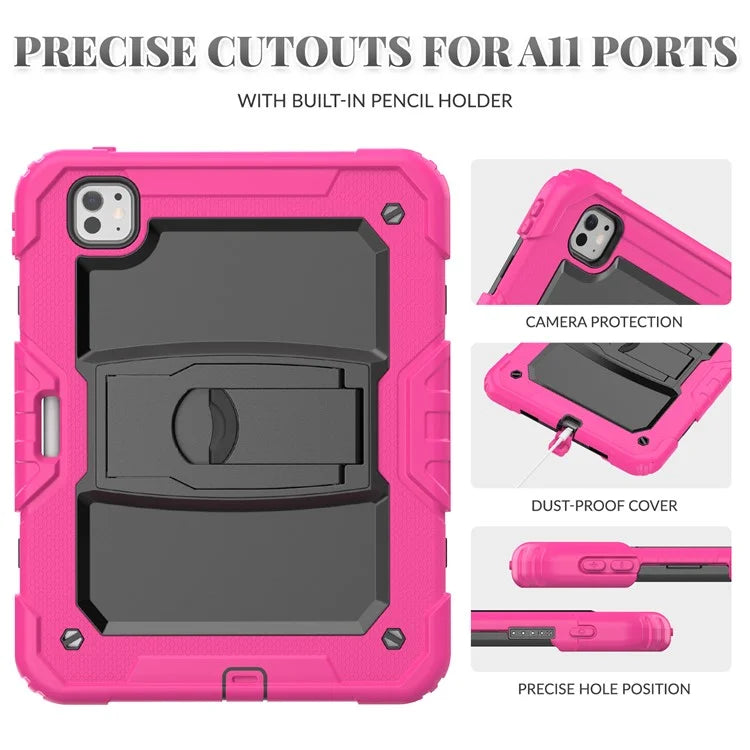 For iPad Pro 11 (2024) Case with Shoulder Strap PC+Silicone Tablet Cover