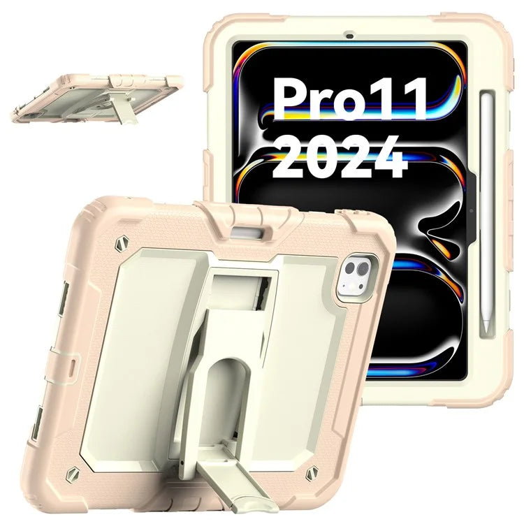 For iPad Pro 11 (2024) Case with Shoulder Strap PC+Silicone Tablet Cover