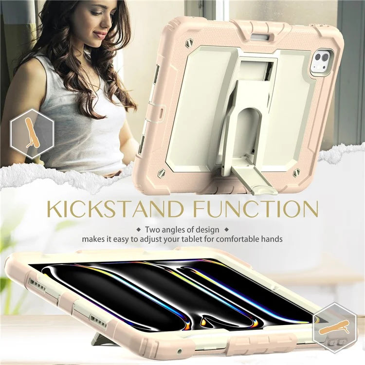For iPad Pro 11 (2024) Case with Shoulder Strap PC+Silicone Tablet Cover