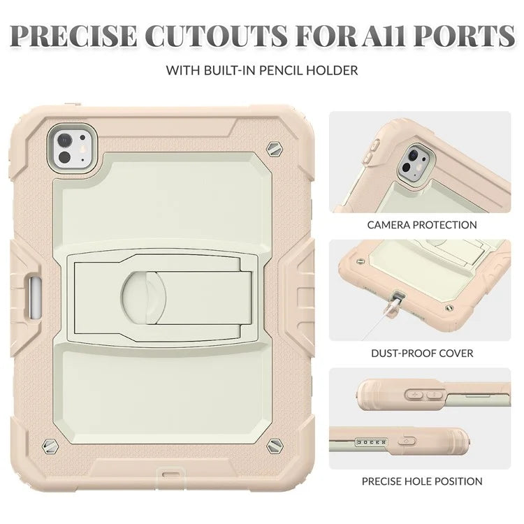 For iPad Pro 11 (2024) Case with Shoulder Strap PC+Silicone Tablet Cover