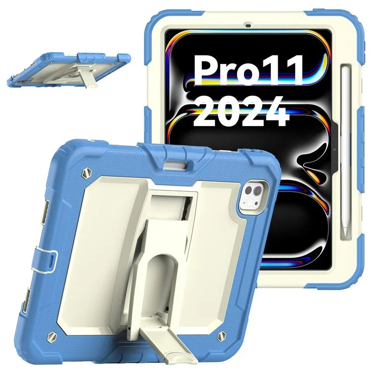 For iPad Pro 11 (2024) Case with Shoulder Strap PC+Silicone Tablet Cover
