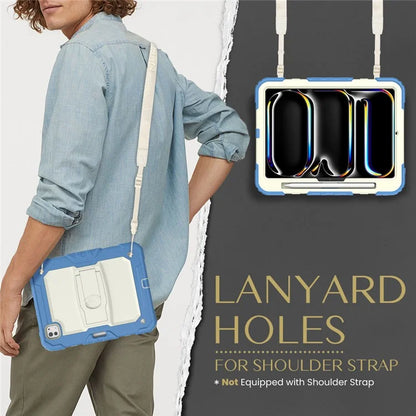 For iPad Pro 11 (2024) Case with Shoulder Strap PC+Silicone Tablet Cover