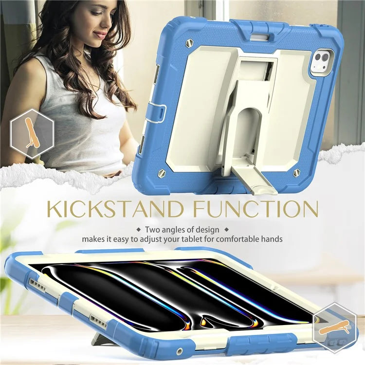 For iPad Pro 11 (2024) Case with Shoulder Strap PC+Silicone Tablet Cover