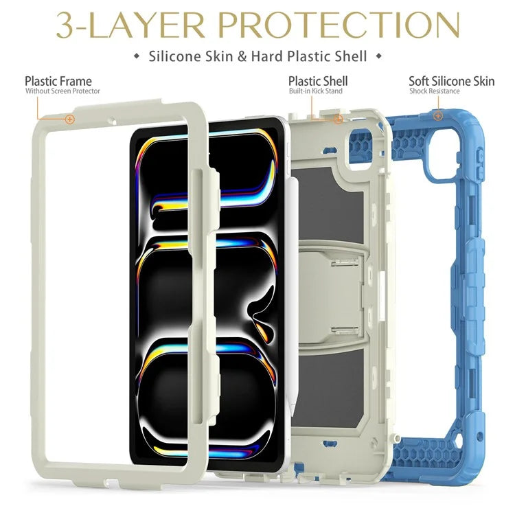 For iPad Pro 11 (2024) Case with Shoulder Strap PC+Silicone Tablet Cover