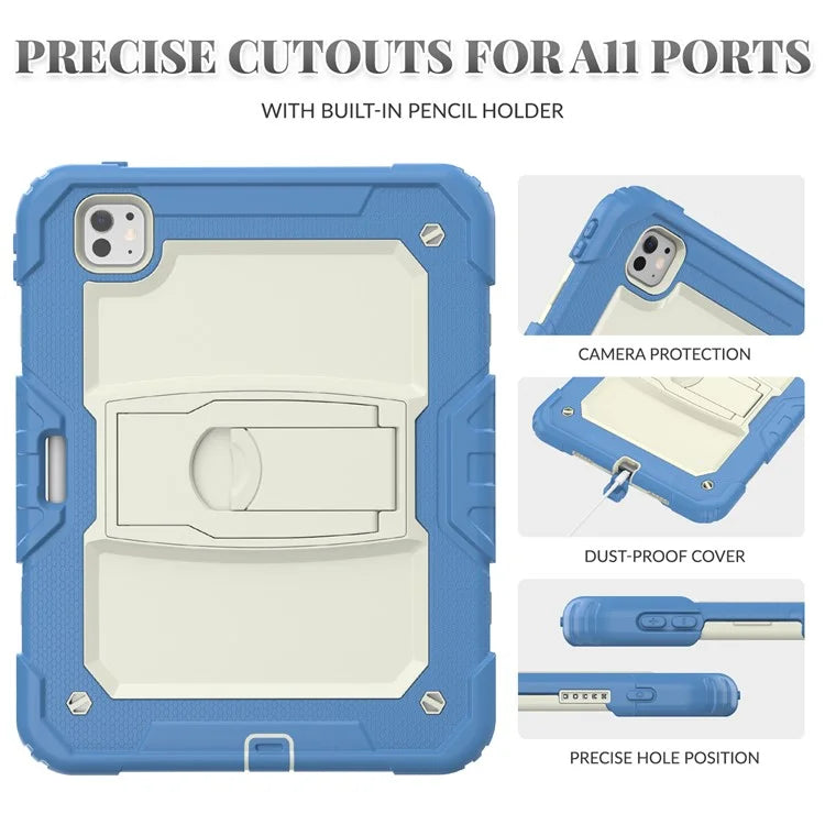 For iPad Pro 11 (2024) Case with Shoulder Strap PC+Silicone Tablet Cover
