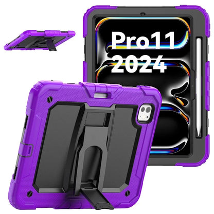 For iPad Pro 11 (2024) Case with Shoulder Strap PC+Silicone Tablet Cover