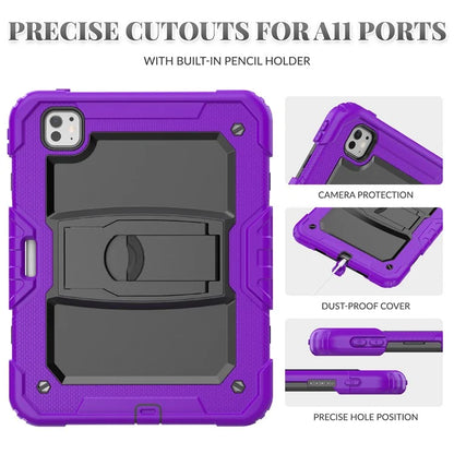For iPad Pro 11 (2024) Case with Shoulder Strap PC+Silicone Tablet Cover