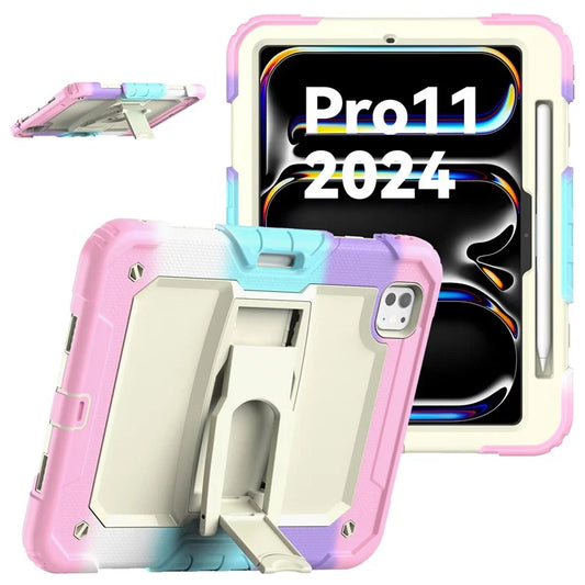 For iPad Pro 11 (2024) Case PC+Silicone Tablet Cover with Shoulder Strap