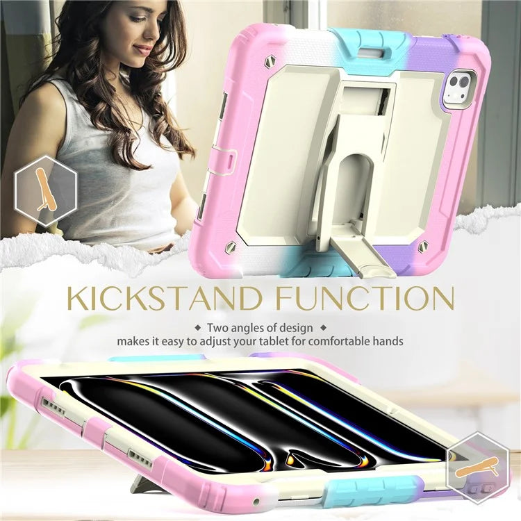 For iPad Pro 11 (2024) Case PC+Silicone Tablet Cover with Shoulder Strap
