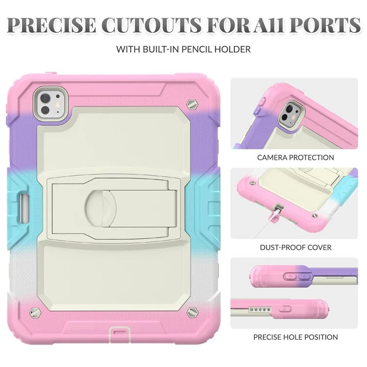 For iPad Pro 11 (2024) Case PC+Silicone Tablet Cover with Shoulder Strap