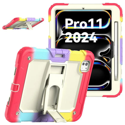 For iPad Pro 11 (2024) Case PC+Silicone Tablet Cover with Shoulder Strap
