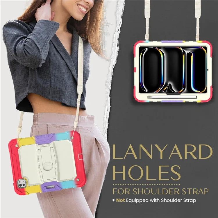 For iPad Pro 11 (2024) Case PC+Silicone Tablet Cover with Shoulder Strap