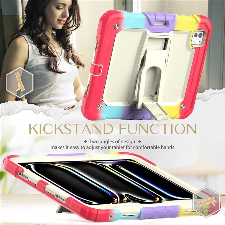 For iPad Pro 11 (2024) Case PC+Silicone Tablet Cover with Shoulder Strap