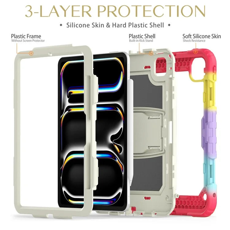 For iPad Pro 11 (2024) Case PC+Silicone Tablet Cover with Shoulder Strap