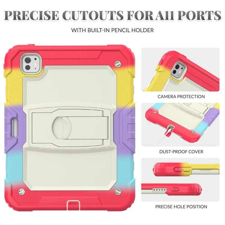 For iPad Pro 11 (2024) Case PC+Silicone Tablet Cover with Shoulder Strap
