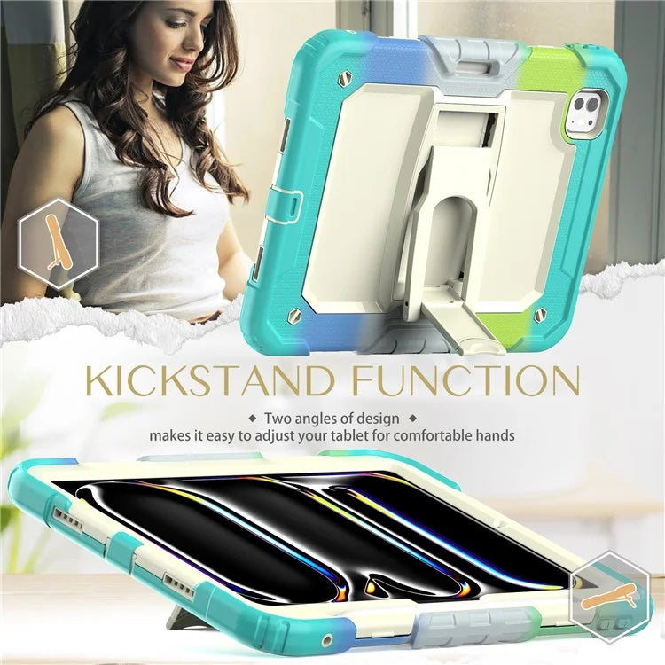 For iPad Pro 11 (2024) Case PC+Silicone Tablet Cover with Shoulder Strap
