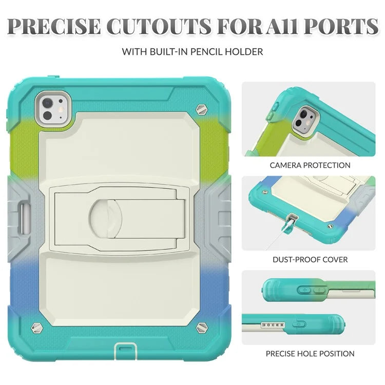 For iPad Pro 11 (2024) Case PC+Silicone Tablet Cover with Shoulder Strap