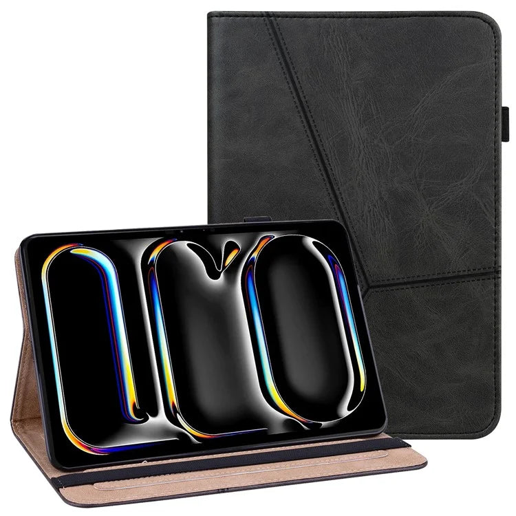 For iPad Pro 11 (2024) Case PU Leather Line Imprinted Shockproof Tablet Cover with Elastic Band