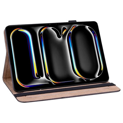 For iPad Pro 11 (2024) Case PU Leather Line Imprinted Shockproof Tablet Cover with Elastic Band