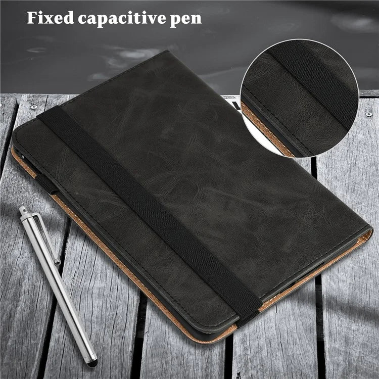 For iPad Pro 11 (2024) Case PU Leather Line Imprinted Shockproof Tablet Cover with Elastic Band