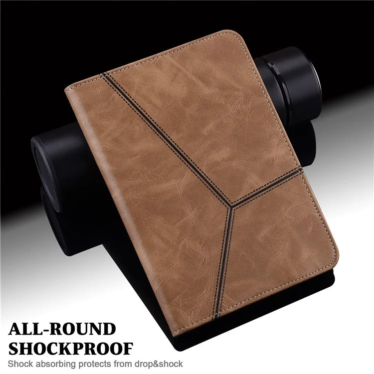 For iPad Pro 11 (2024) Case PU Leather Line Imprinted Shockproof Tablet Cover with Elastic Band