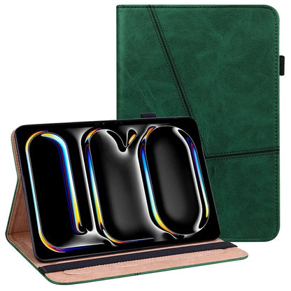 For iPad Pro 11 (2024) Case PU Leather Line Imprinted Shockproof Tablet Cover with Elastic Band
