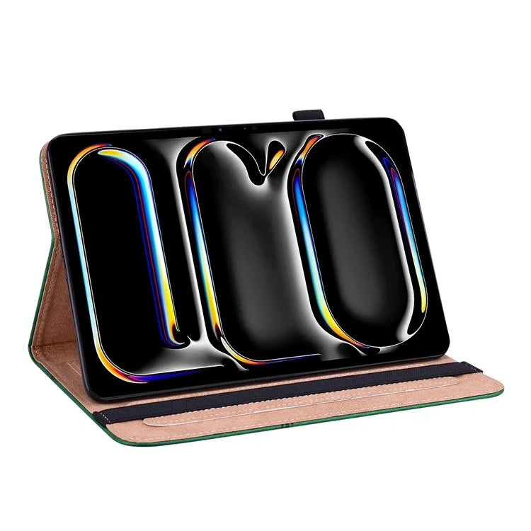 For iPad Pro 11 (2024) Case PU Leather Line Imprinted Shockproof Tablet Cover with Elastic Band