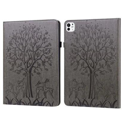 For iPad Pro 11 (2024) Case PU Leather Stand Tree Deer Pattern Tablet Cover with Card Slots