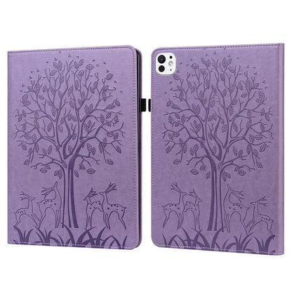 For iPad Pro 11 (2024) Case PU Leather Stand Tree Deer Pattern Tablet Cover with Card Slots