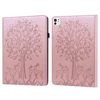 For iPad Pro 11 (2024) Case PU Leather Stand Tree Deer Pattern Tablet Cover with Card Slots