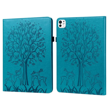 For iPad Pro 11 (2024) Case PU Leather Stand Tree Deer Pattern Tablet Cover with Card Slots