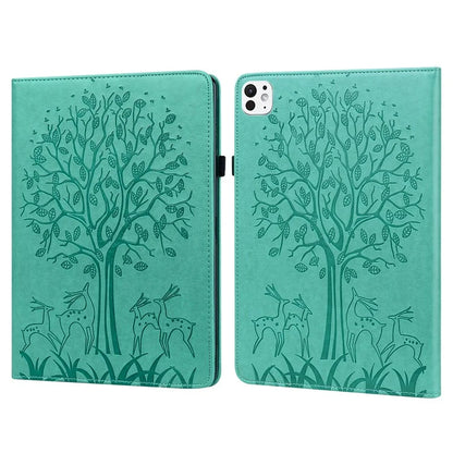For iPad Pro 11 (2024) Case PU Leather Stand Tree Deer Pattern Tablet Cover with Card Slots