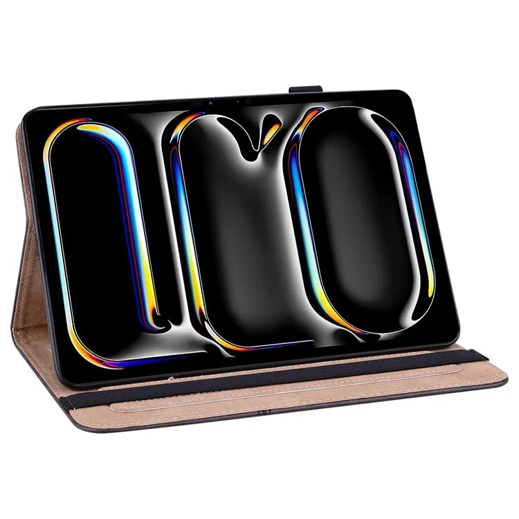 For iPad Pro 13 (2024) Case Line Imprinted PU Leather Card Holder Tablet Stand Cover